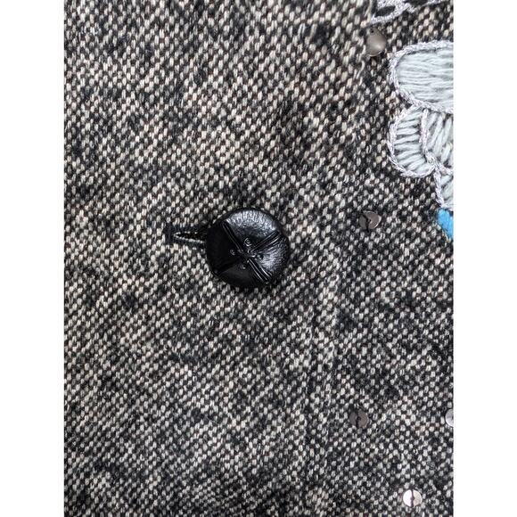 Chaber Wool Mulberry Silk Embroidered Tweed Longline Coat Gray Blue Size S - Picture 8 of 12